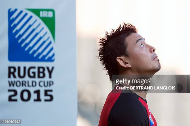 Japan's full-back Ayumu Goromaru attends the captain's run team training session in Milton Keynes, north of London, on October 2, 2015 on the eve of...