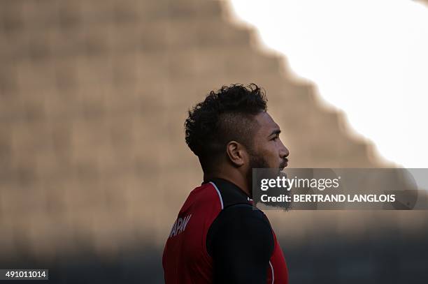 Japan's back row Ryu Koliniasi attends the captain's run team training session in Milton Keynes, north of London, on October 2, 2015 on the eve of...