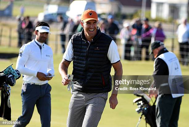 England cricketeer Kevin Pietersen on the 18th green during the second round of the 2015 Alfred Dunhill Links Championship at the Championships Links...