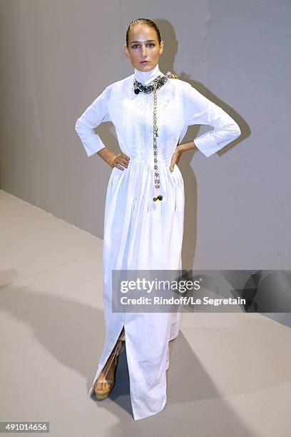 Actress Leelee Sobieski poses Backstage after the Christian Dior show as part of the Paris Fashion Week Womenswear Spring/Summer 2016. Held at Cour...