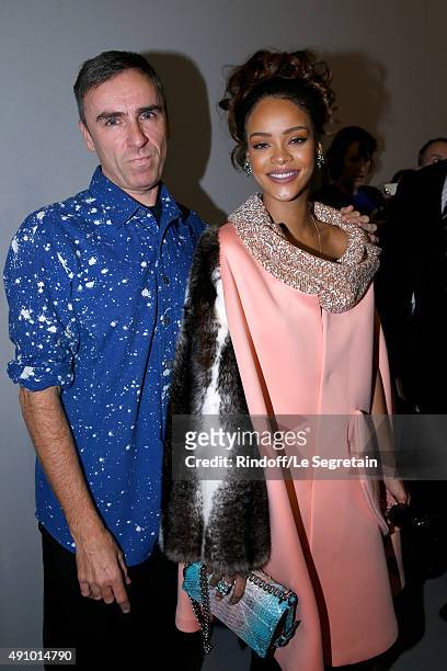 Fashion Designer Raf Simons and Singer Rihanna pose Backstage after the Christian Dior show as part of the Paris Fashion Week Womenswear...