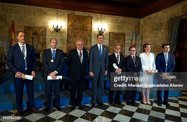 King Felipe VI of Spain poses with awardees during the 'Rey Jaime I Awards' at Lonja de los Mercaderes on October 2, 2015 in Valencia, Spain.