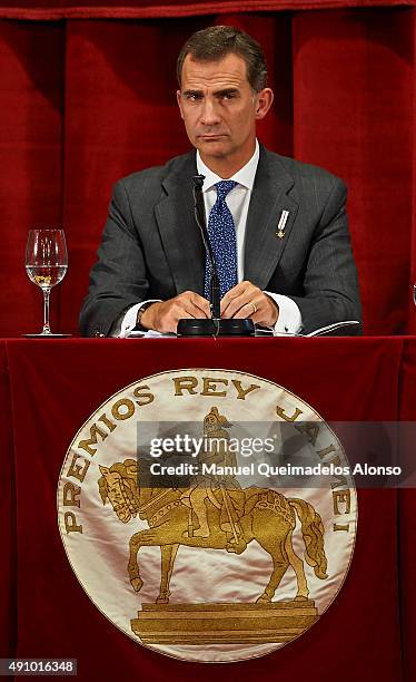 King Felipe VI of Spain attends 'Rey Jaime I Awards' at Lonja de los Mercaderes on October 2, 2015 in Valencia, Spain.