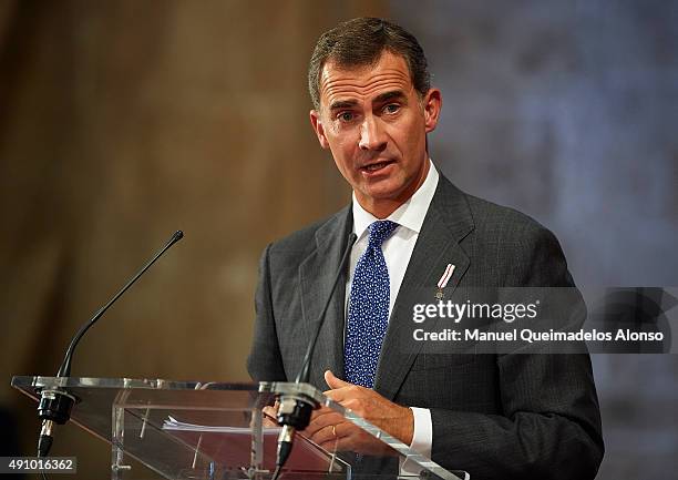 King Felipe VI of Spain attends 'Rey Jaime I Awards' at Lonja de los Mercaderes on October 2, 2015 in Valencia, Spain.