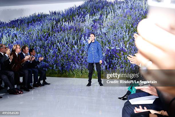 Fashion Designer Raf Simons acknowledges the applause of the audience at the end of the Christian Dior show as part of the Paris Fashion Week...