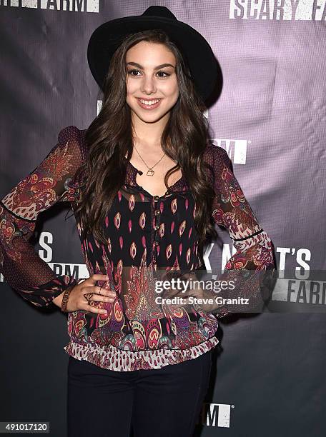 Kira Kosarin arrives at the Knott's Scary Farm Black Carpet at Knott's Berry Farm on October 1, 2015 in Buena Park, California.