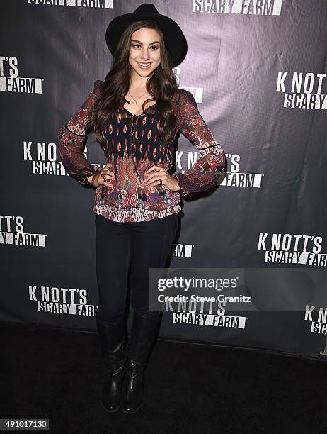 Kira Kosarin arrives at the Knott's Scary Farm Black Carpet at Knott's Berry Farm on October 1, 2015 in Buena Park, California.