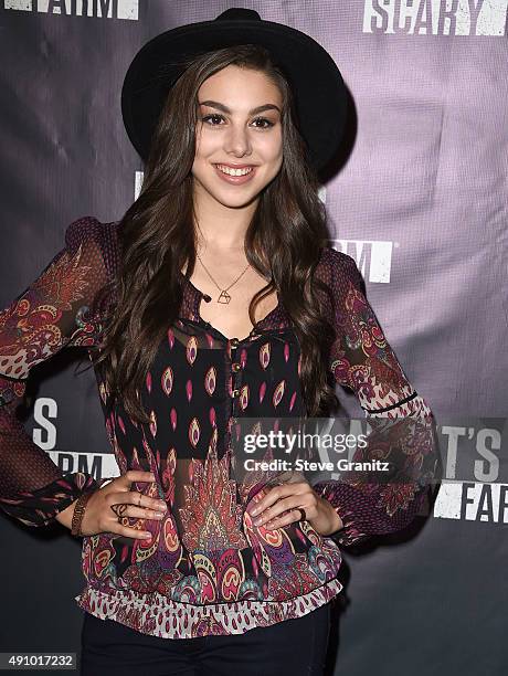 Kira Kosarin arrives at the Knott's Scary Farm Black Carpet at Knott's Berry Farm on October 1, 2015 in Buena Park, California.