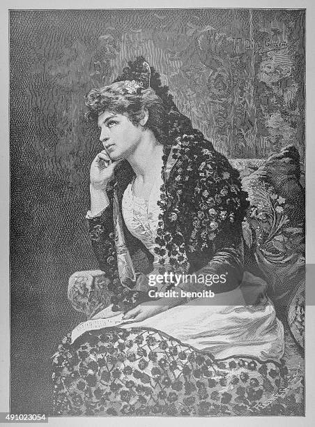 woman thinking - looking up thinking stock illustrations