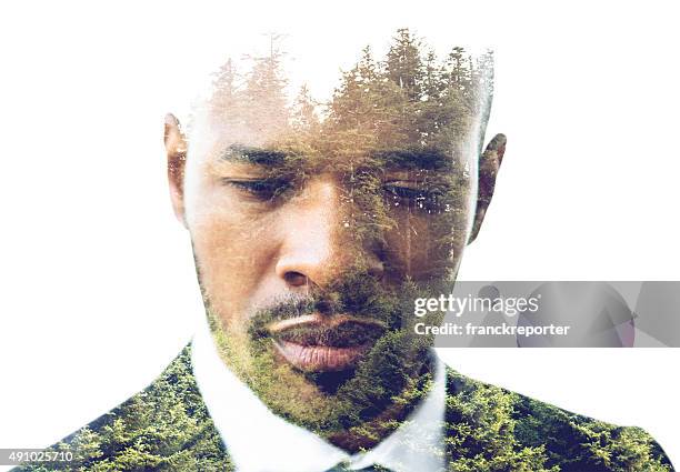 business in the environmental conservation - double exposure business stockfoto's en -beelden