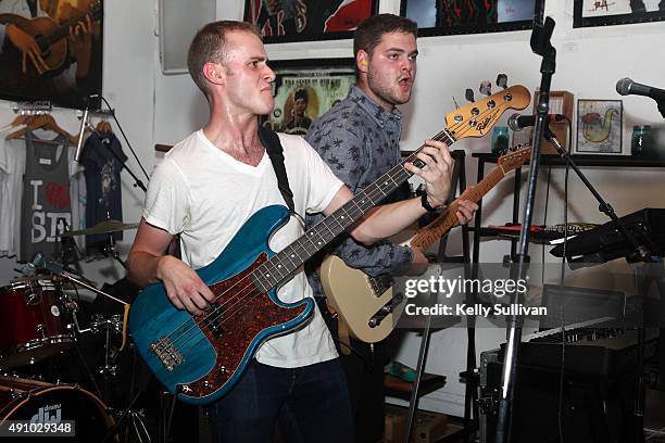 Milo Johnson and Louis Stein of Canadian band Busty and the Bass perform at DSF Clothing Company during the 2015 Culture Collide Festival on October...