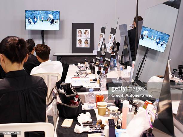 Backstage at Christian Dior show as part of the Paris Fashion Week Womenswear Spring/Summer2016 >> on October 2, 2015 in Paris, France.