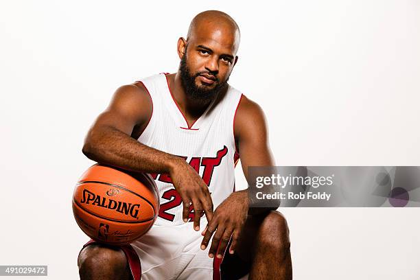 John Lucas III of the Miami Heat poses for a portrait during Miami Heat media day at AmericanAirlines Arena on September 28, 2015 in Miami, Florida.