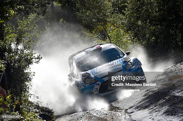 Stephane Sarrazin of France and J. Renucci of France compete in their Ford Fiesta RS WRC during Day One of the WRC France on October 2, 2015 in...