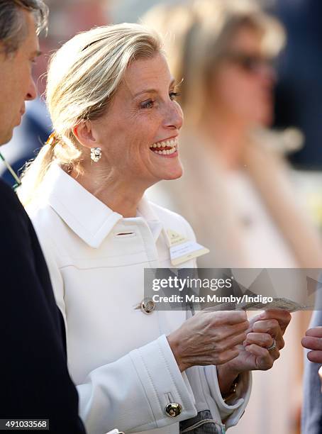 Sophie, Countess of Wessex holds a ten pound note as she attends the Autumn Racing & CAMRA Beer Festival meet at Ascot Racecourse on October 2, 2015...