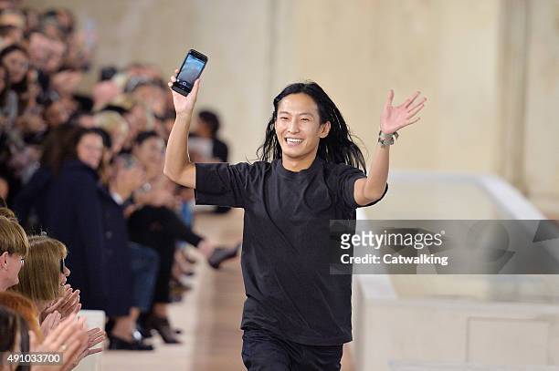 Fashion designer Alexander Wang walks the runway at the Balenciaga Spring Summer 2016 fashion show during Paris Fashion Week on October 2, 2015 in...