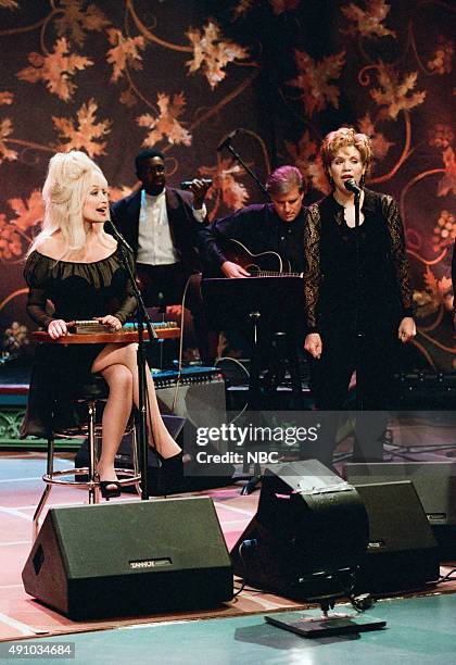 Episode 997 -- Pictured: Musical guest Dolly Parton performs on September 19, 1996 --