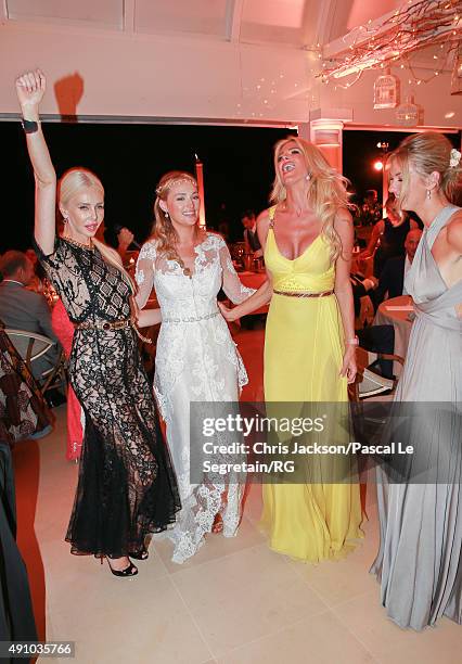 Lady Amanda Cronin, Roisin Galvin Wittstock and Victoria Silvstedt attend the wedding party of Gareth Wittstock and Roisin Galvin on September 4,...