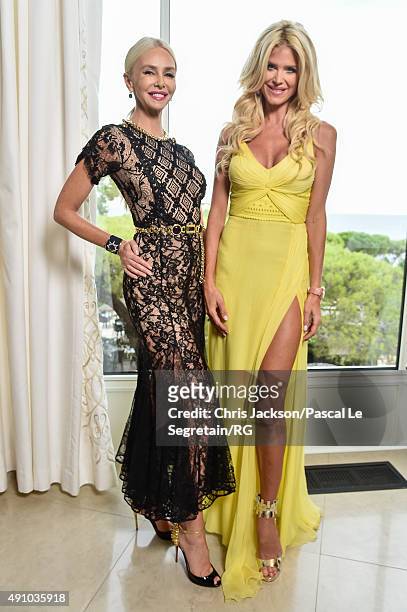 Victoria Silvstedt and Lady Amanda Cronin attend the wedding party of Gareth Wittstock and Roisin Galvin on September 4, 2015 in...
