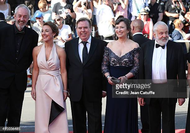 Director of photography Dick Pope, actors Dorothy Atkinson, Timothy Spall, Marion Bailey, director Mike Leigh attend the 'Mr Turner' premiere during...