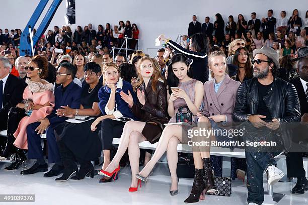 Rihanna, her Brother, her Mother Monica Braithwaite, Guest, Agathe Bonitzer and Daria Strokous attend the Christian Dior show as part of the Paris...