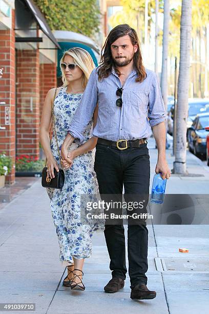 Dianna Agron and Winston Marshall are seen on October 02, 2015 in Los Angeles, California.