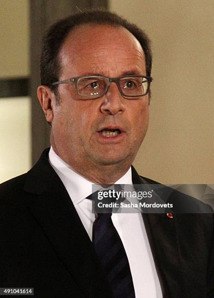 French President Francois Hollande is seen during the Normandy Format Summit in the Elysee Palace on October 2, 2015 in Paris, France. Leaders of...