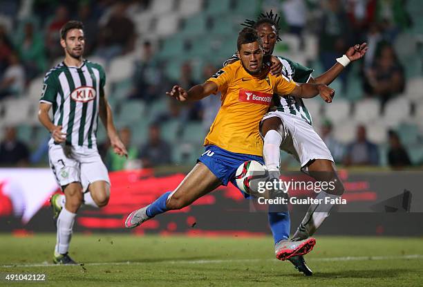 Estoril Praia's forward Luiz Phellype with Vitoria Setubal's defender Ruben Semedo in action during the Primeira Liga match between Vitoria Setubal...