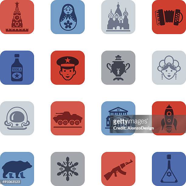 colorful russian icon set - st basil's cathedral stock illustrations