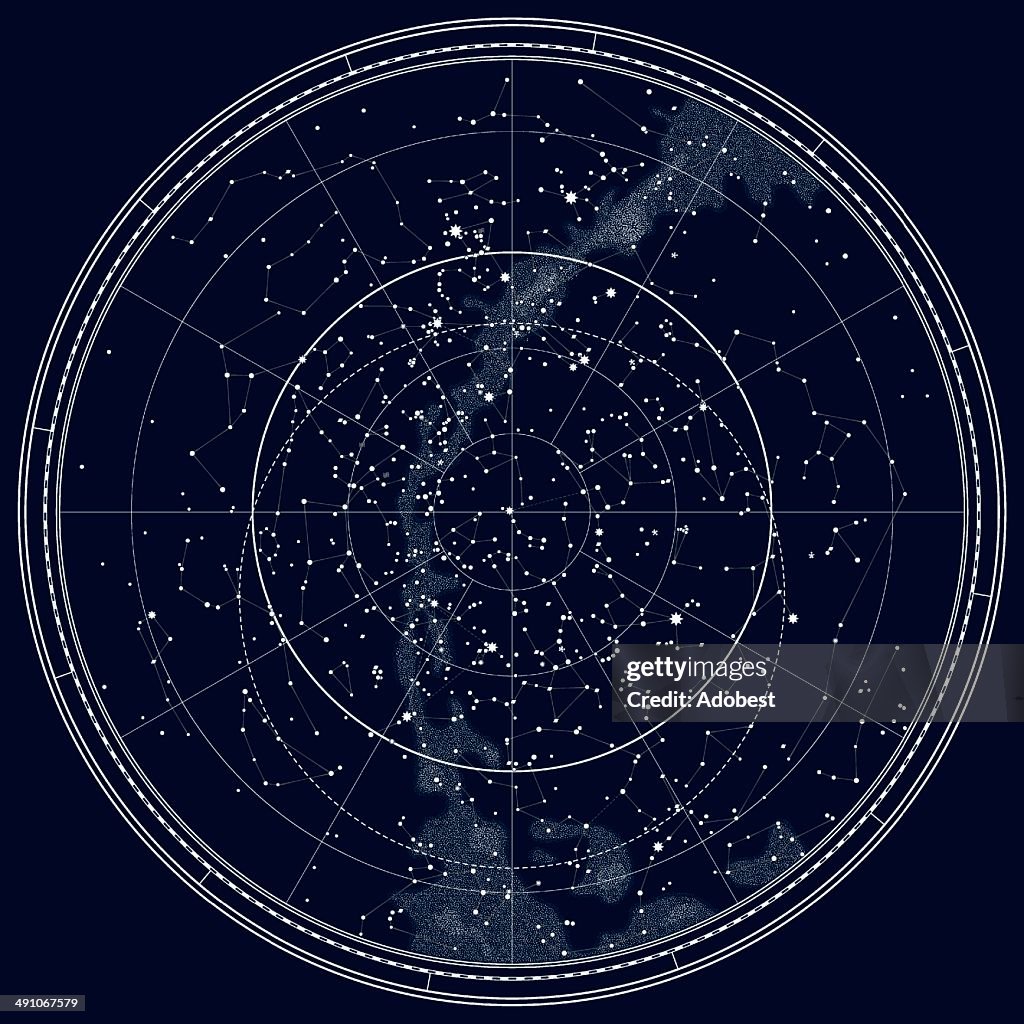 Astronomical Celestial Map Of The Northern Hemisphere High-Res Vector ...