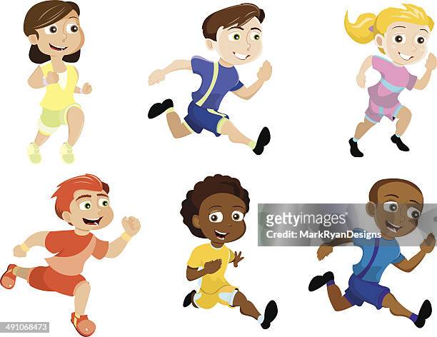 running kinder - jogging stock-grafiken, -clipart, -cartoons und -symbole