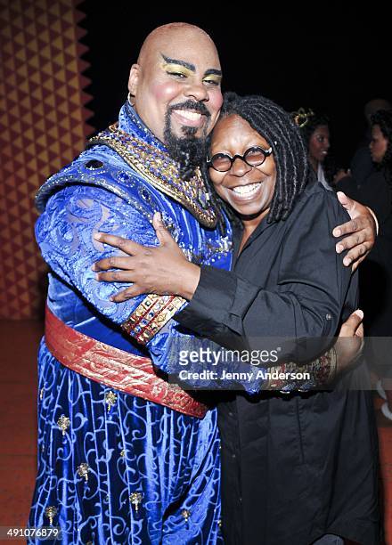 Aladdin' star James Monroe Iglehart and Whoopi Goldberg backstage at the New Amsterdam Theatre on May 15, 2014 in New York City.