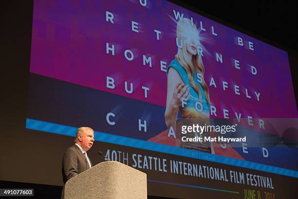 City of Seattle Mayor Ed Murray speaks on stage during opening night of the Seattle International Film Festival at McCaw Hall on May 15, 2014 in...