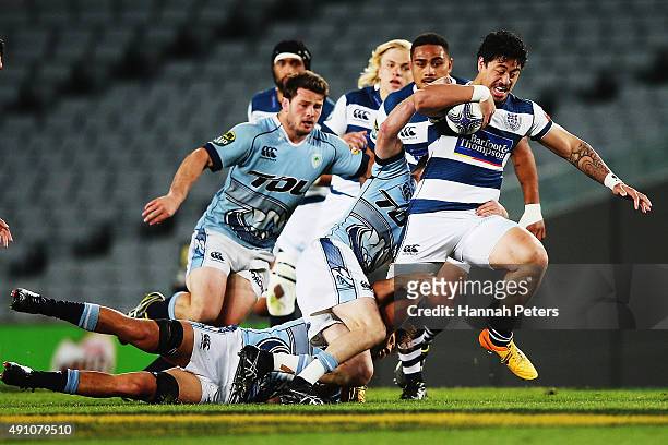 Ben Lam of Auckland makes a break during the round eight ITM Cup match between Auckland and Northland at Eden Park on October 3, 2015 in Auckland,...