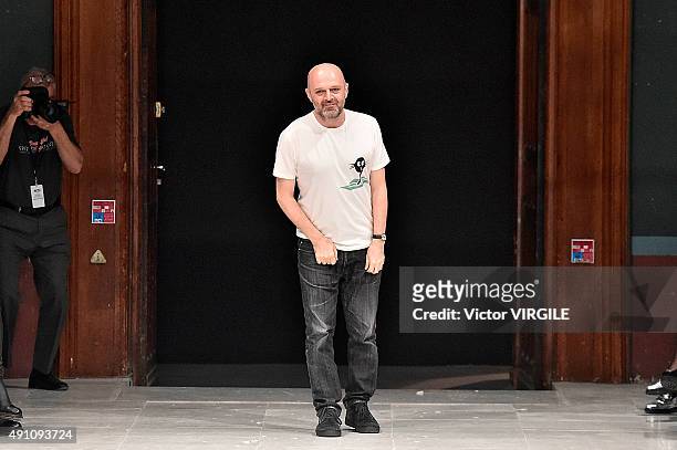 Fashion designer Hussein Chalayan walks the runway during the Chalayan Ready to Wear show as part of the Paris Fashion Week Womenswear Spring/Summer...