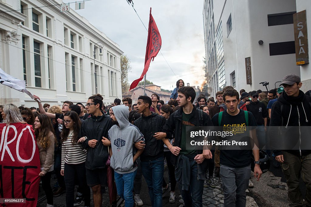 The  students take to the streets in Rome to protest against...