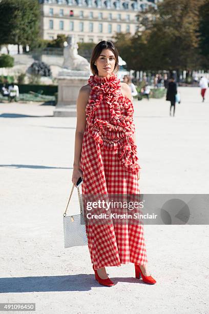 Fashion Blogger Lise Grendene wears an Awake London dress on day 4 during Paris Fashion Week Spring/Summer 2016 on October 2, 2015 in London, England.