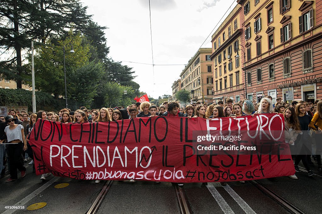 Hundreds of students bring banners and took to the streets...