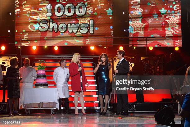 Clark County Commissioner Susan Brager and Flamingo Las Vegas Regional President Eileen Moore present entertainers Marie Osmond and Donny Osmond a...