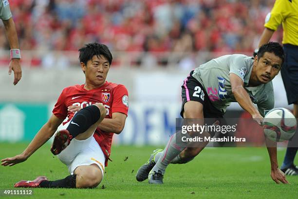 Yuki Muto of Urawa Red Diamonds in action during the J.League match between Urawa Red Diamonds and Sagan Tosu at Saitama Stadium 2002 on October 3,...