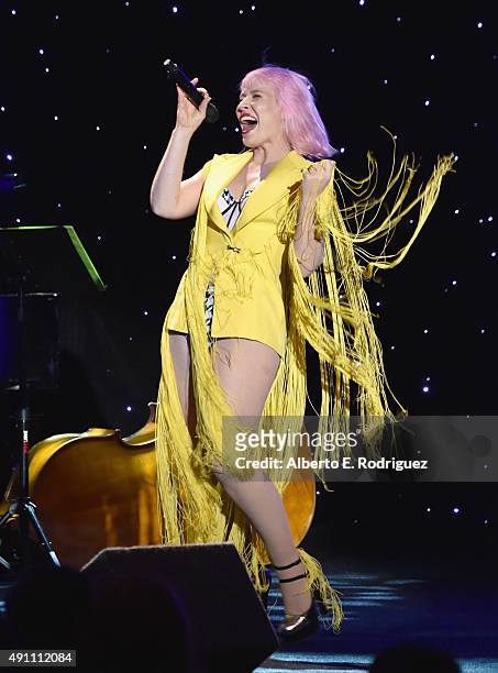 Singer Natasha Bedingfield performs at Operation Smile's 2015 Smile Gala at the Beverly Wilshire Four Seasons Hotel on October 2, 2015 in Beverly...