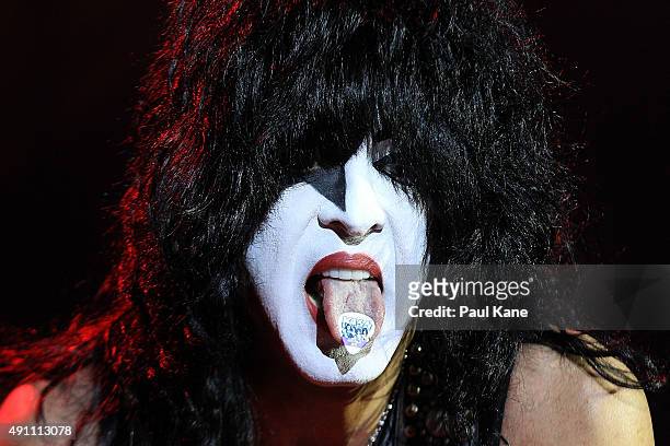 Paul Stanley of KISS, performs during their opening show for the Australian leg of their 40th anniversary world tour at Perth Arena on October 3,...