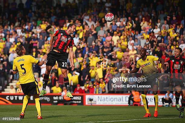 Glenn Murray of Bournemouth scores his team's first goal during the Barclays Premier League match between A.F.C. Bournemouth and Watford at Vitality...