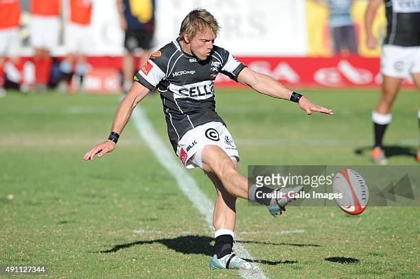 Joe Pietersen of the Cell C Sharks during the Absa Currie Cup match between ORC Griquas and Cell C Sharks at Griquas Park on October 03, 2015 in...