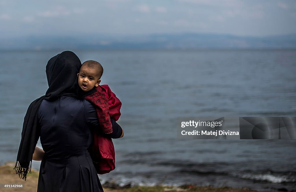 Migrants Arrive On The Beaches Of Lesbos Having Made The Crossing From Turkey