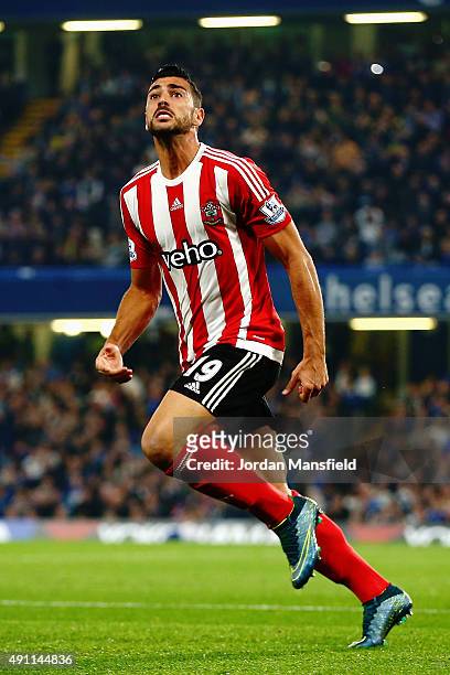 Graziano Pelle of Southampton celebrates scoring his team's third goal during the Barclays Premier League match between Chelsea and Southampton at...