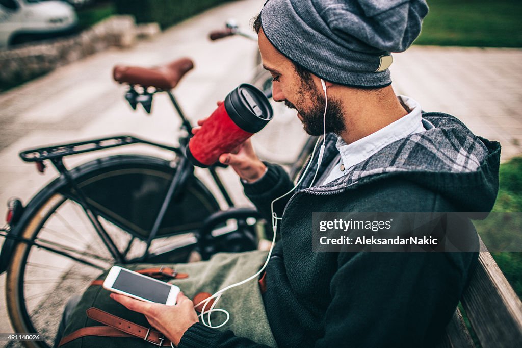 Morning coffee in a park