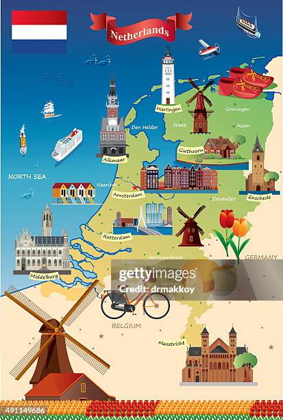 stockillustraties, clipart, cartoons en iconen met cartoon map of netherland - amsterdam fietsen