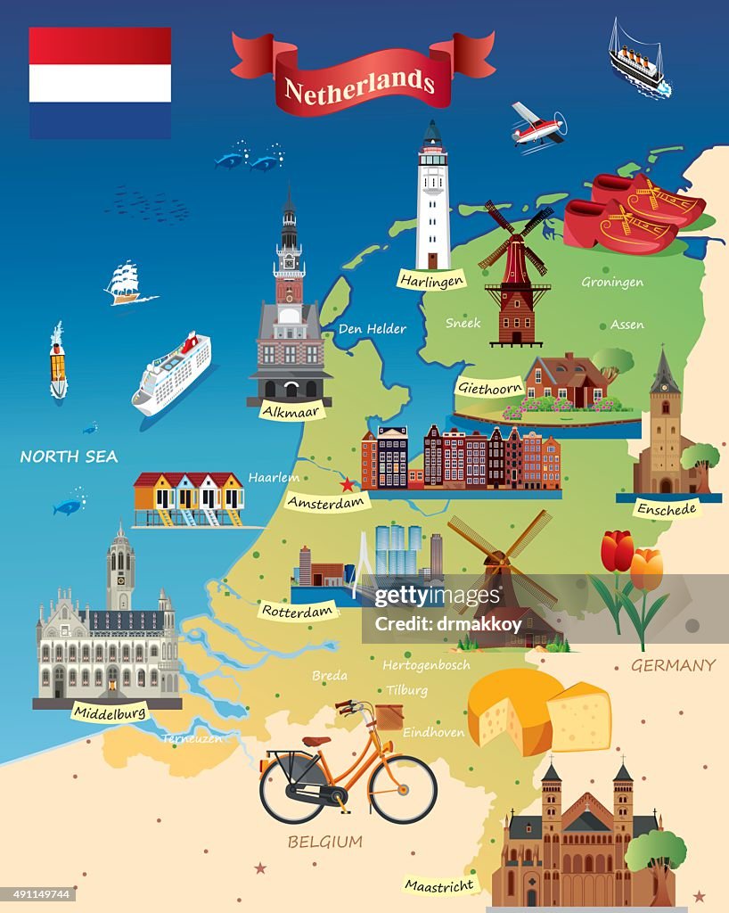 Cartoon map of Netherland