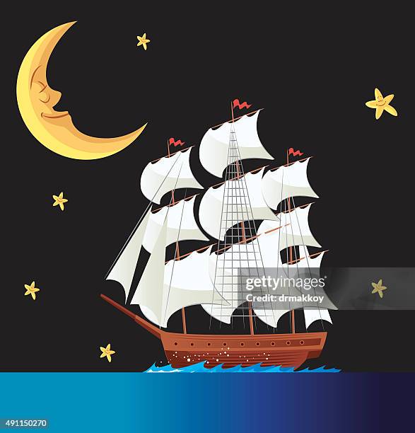 illustrations, cliparts, dessins animés et icônes de galleon et nuit - galleon